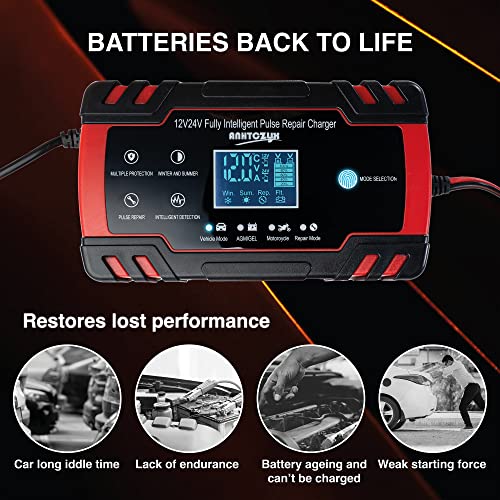 Yooya Car Battery Charger 8-Amp, 24V And 12V Battery Charger Automotive, Trickle Charger For Car Battery - Smart Fully Battery Maintainer With Temperature Compensation And Lcd Display #TOP4