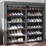 6 Tier Shoe Rack Organizer for 36 Pair Shoes, Double Rows 12 Lattices Free Standing Shoe Cabinet Sto