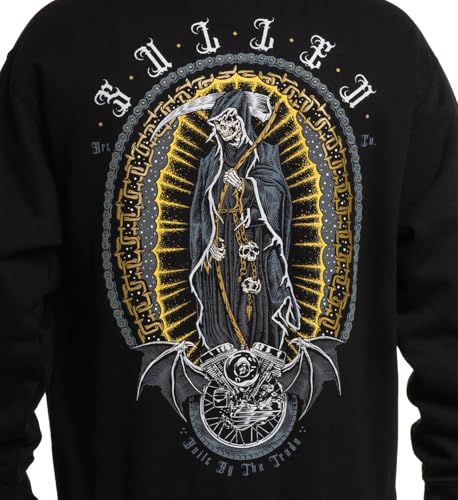 Sullen Men's Patron Saint Ultra Heavy Tattoo Lifestyle Graphic Long Sleeve Pullover Hooded Fleece Sweatshirt Black4