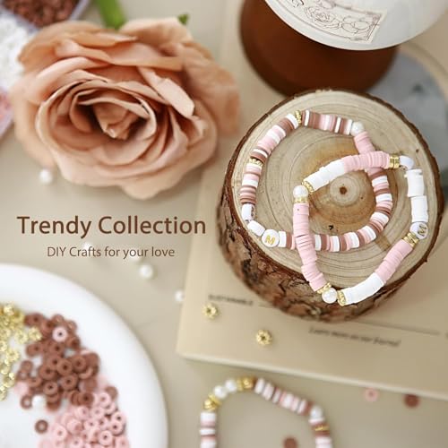 Image of Hudux Clay Beads for Bracelet Making Kit, Heishi Bead for Jewelry Making, Friendship Bracelet Kit, Spacer Beads for Adult Necklace Earring DIY (Brown)