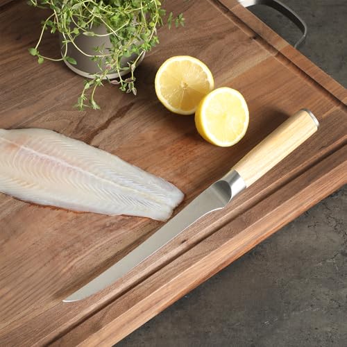 Image of Babish 1.4116 German Stainless Steel Boning & Fillet Knife with Light Pakka Wood Handle - 6-Inch Full-Tang Flexible Kitchen Knife for Meat, Poultry, Fish & Precision Butchering