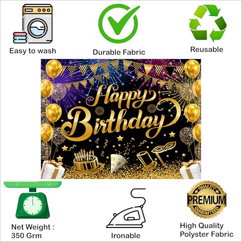 Image of Black Birthday Backdrop 5x4 Ft | Backdrops for Decoration | Birthday Decoration Backdrop | Banner for Kids Theme Party