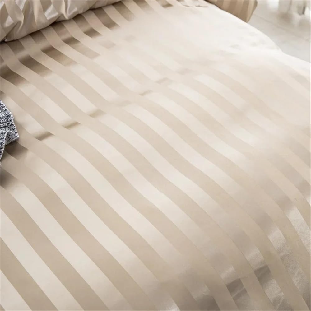 Juego de sábanas de lujo de satén a rayas de 3 piezas, reversible, suave y sedosa, con 2 fundas de almohada (tamaño King-230 x 220 cm)