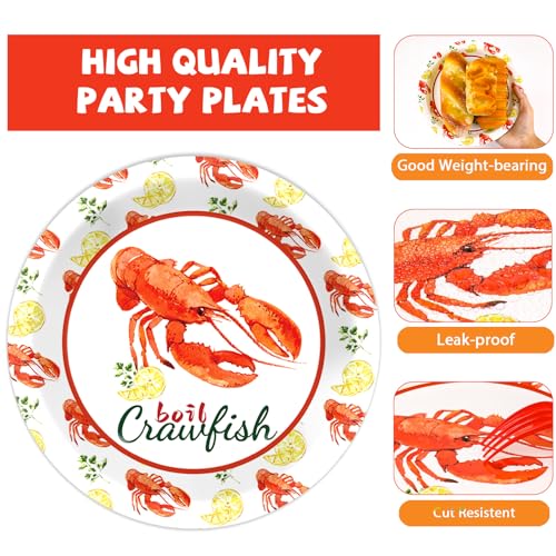 Image of Qyeahkj 100 Pcs Crawfish Boil Party Plates and Napkins Set Crawfish Party Decorations Supplies Lobster Seafood Shrimp Boil Tableware Crawfish Crab Party Favors for Birthday Baby Shower Serve 25