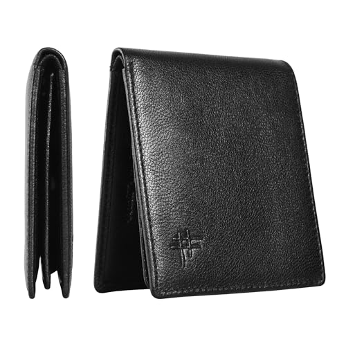 Black Top Grain Leather Wallet for Men | RFID Blocking | Extra Capacity Slim Bifold Wallet with 2 cash Comp, 2 ID &10 credit card Slots | Ultra Strong Stitching | Gift for Him (Black) 5