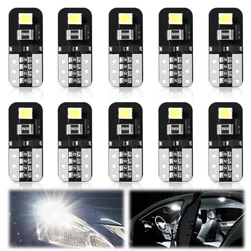 Lueden 10PCS T10 W5W LED Bulbs 2SMD 2835 Wedge Bulb 12V Canbus Error Free Super Bright 6500K Xenon White for Car Interior Dome Map Side Marker Door Courtesy License Number Plate Lights