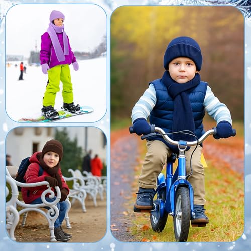 Image of JaGely 36 Pcs Kids Beanies Gloves Scarf Winter Bulk Warm Hat Stretchy Full Fingers Gloves Scarves for Boys Girls (Neutral)