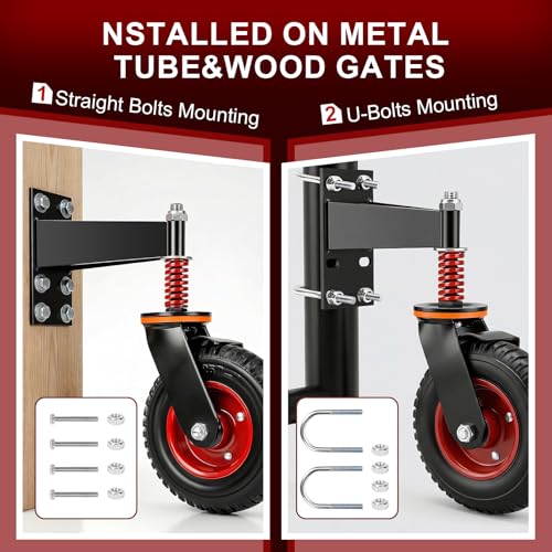 8 Inch Heavy Duty Gate Wheel with Brake, 750 lb Capacity, Fits Metal Tube Gates and Wooden Gates, 360° Swivel Spring-Loaded Caster. Gate Wheel for Smooth Operation. Equipped with Installation Tools by FVCLBZ - Used condition - Image 3