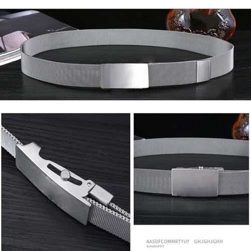 Mens Metal Belt, 304 Stainless Steel Braided Belt with Engraved Pattern Roller Buckle Magnetic Leather Belts2