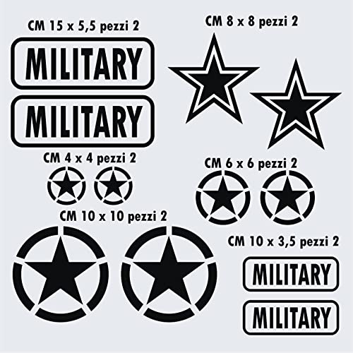 Pimastickerslab Kit 12 Adesivi Stella Militare US Army USA Marines War 4x4 off Road Auto Camper Decalcomanie Scegli Colore e Misura -cod. 1656- (070 Nero, Opaco (Matt_Opaque_undurchsichtig))