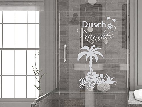 Duschkabine Aufkleber Fenstertattoo Schriftzug Dusch Paradies mit Palme,...