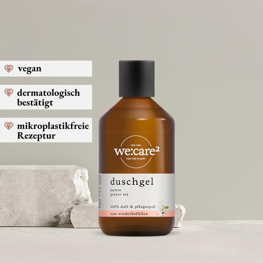 we:care² 6 x gel de ducha de 250 ml jazmín/té verde, gel de ducha sostenible y vegano sin siliconas, parabenos y microplásticos, jabón líquido Ph neutro para mujer - Gel de ducha Bodywash mujeres
