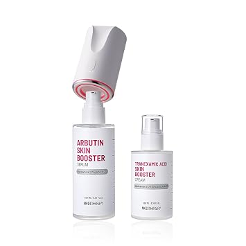 MEDITHERAPY Arbutin Skin Booster Serum with Device + Tranexamic Acid Skin Booster Cream- Korean Serum with 10% Niacinamide, 2% Arbutin, 3% TXA - Home Face Massage Tool - Boosts Skin Absorption by 770%