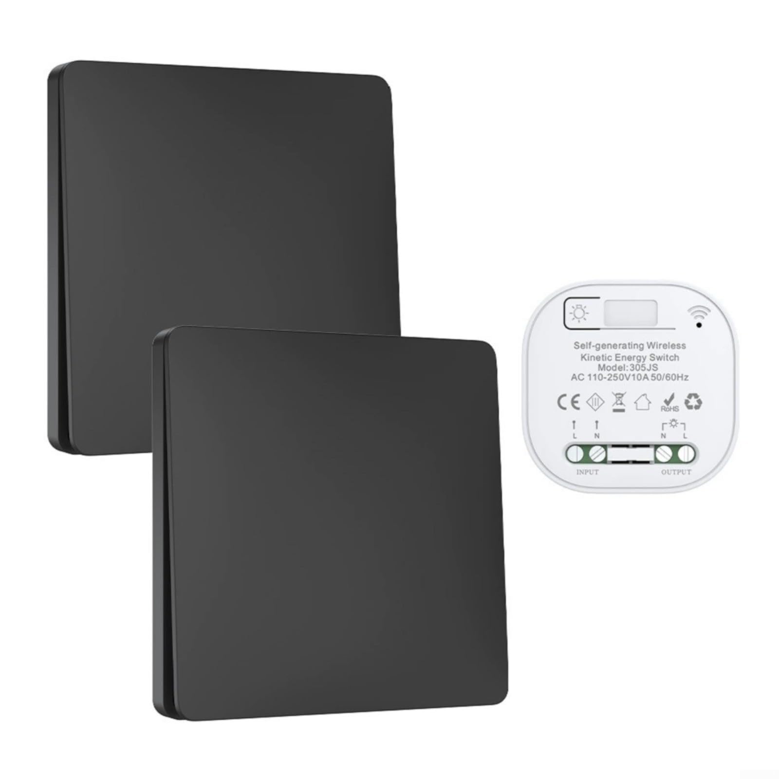 Self-Powered Wireless Switch 2-Button No for battery Waterproof(Black)