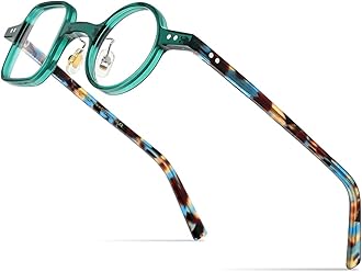 HEPIDEM Acetate Glasses Frame Men,Left Square Right Round Vintage Retro Optical Eyeglasses