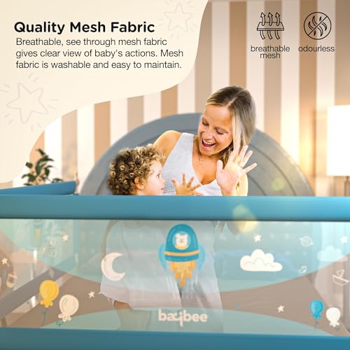 Image of BAYBEE Baby Bed Rails Guard (180Lx63H cm) Bedrail for Baby Kids Safety, Portable Bed Rail Falling Protector Fence with Adjustable Height, Foldable Beds Rail for New Born Babies, Pack of 3, (Blue)