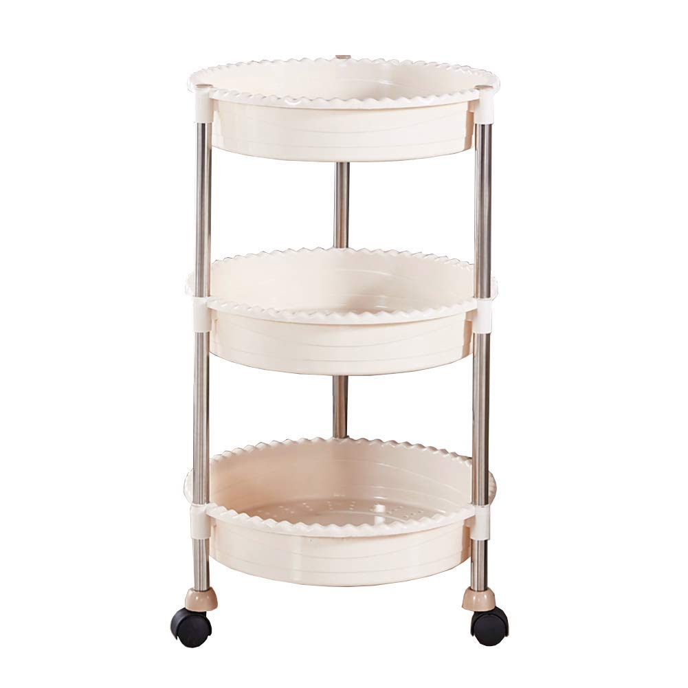DFEDHF Movable Hand Trucks Storage,Kitchen Movable Trolleys,3 Tier Mobile Beauty Cart,Hair Styling Tray,Dual-Use Spa Rolling Trolley(73x43cm-Creamywhite)