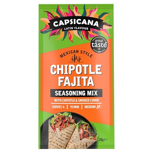 Capsicana Mexican Chipotle Fajita Seasoning Mix 28g | Medium Spice | Serves 4 | Authentic Latin Flavour With Chipotle Chilli & Smoked Cumin