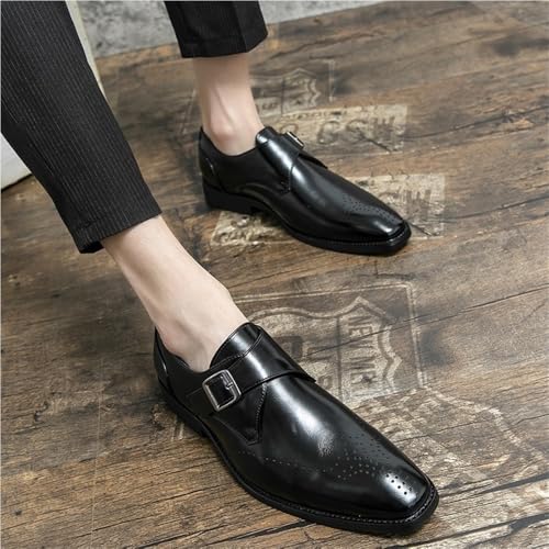Dress Oxford for Men Slip On Square Toe PU Leather Burnished Toe Anti-Slip Non Slip Rubber Sole Height-Increasing Shoes3