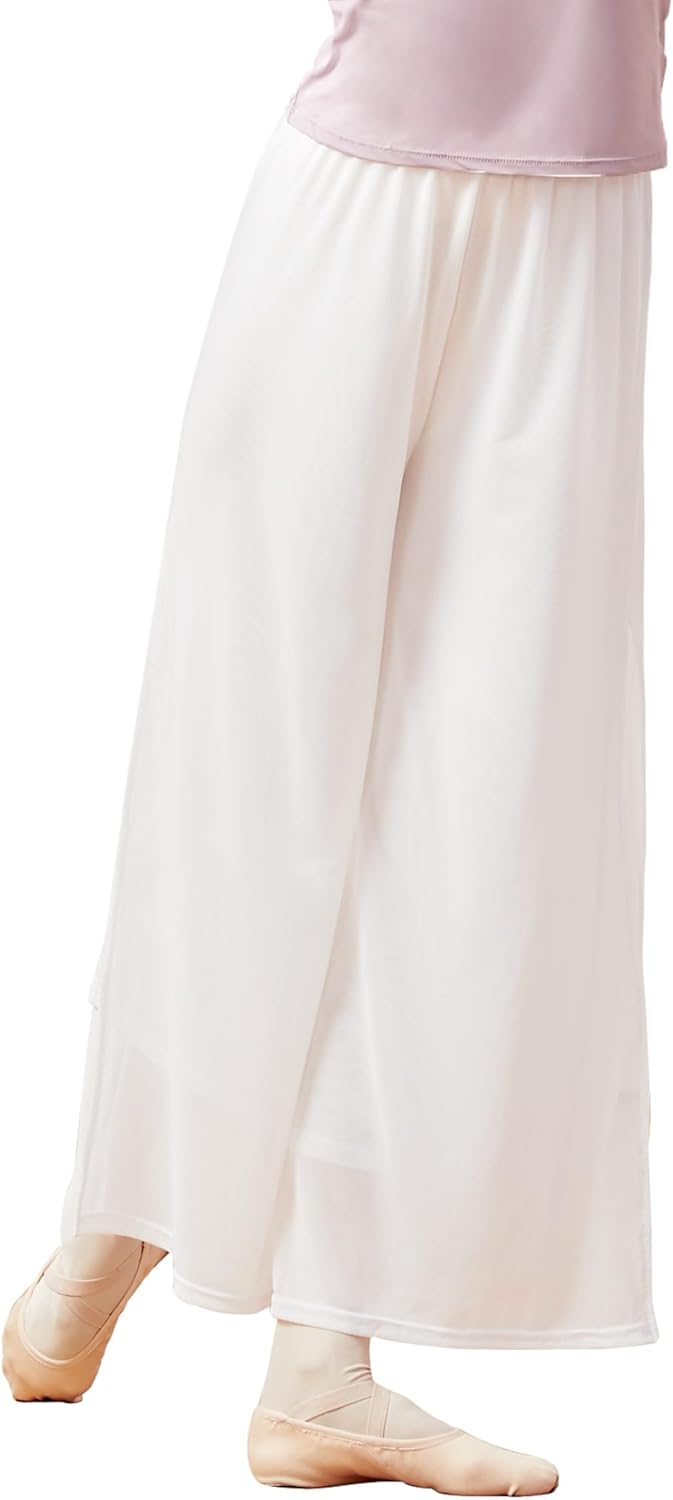 Daydance Women Palazzo Pants Loose 2 Layers Side Slit Loungewear for Dance, Ballet, Yoga