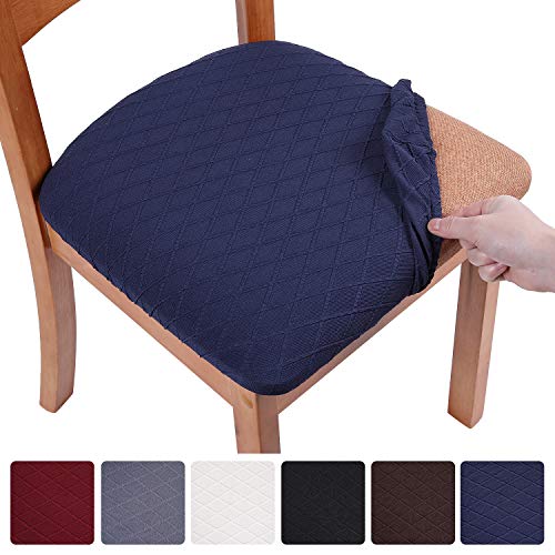smiry Stretch Jacquard Dining Chair Seat Covers, Removable Washable Anti-Dust Upholstered Chair Seat