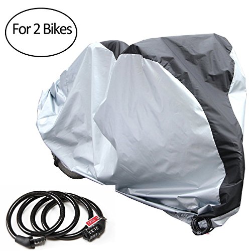PAMASE Waterproof Bicycle Cover for 2 Bikes Outdoor Storage with Free Lock