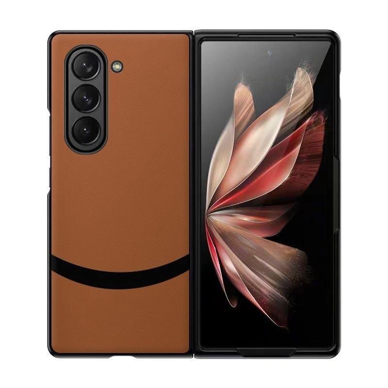 Custodia for Samsung Galaxy Z Fold 6, Custodia Patchwork Color con Fotocamera Protettiva in Pelle Ultra-Sottile Antiurto(Marrone)