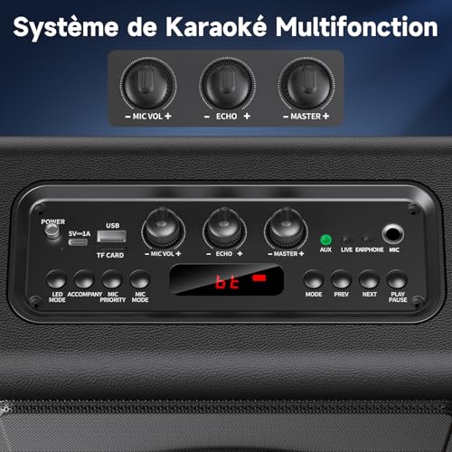 Enceinte karaoke 3 micro sans fil avec correction tonalité - 6