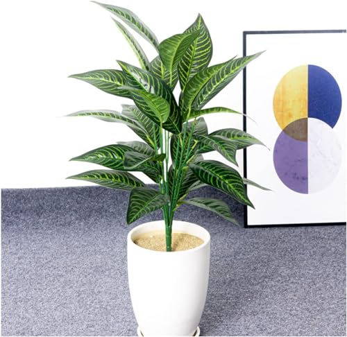 Image of Dekorly Artificial Plant Leaves Tropical Monstera Large Artificial Plants Fake Zebra Leaf Plastic Palm Tree Branch for Home Garden Decor | 26 Leaves (Green-D, Height : 76CM)