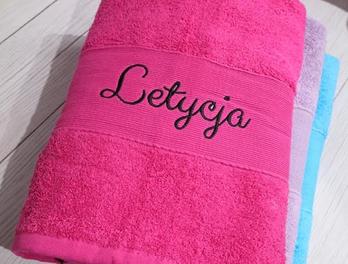 BotoHome Personalisiertes Handtuch Pink 70x140 cm – Mit Namen Bestickt – 100% Baumwolle, Oeko-TEX Zertifiziert, weich & saugstark – Geschenkidee für Frauen & Mädchen (Pink, 70 x 140 cm)
