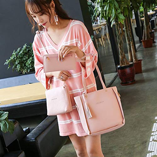 Conjunto de 4 peças/conjunto elegante de bolsas femininas com estampa de Litchi simples de cor sólid