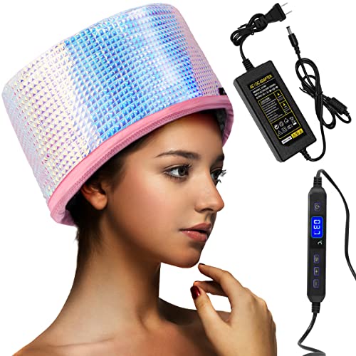 Heat Cap for Deep Conditioning Adjustable Temperature & Timer Setting, Hair Steamer for Natural Hair Home Use Extended Cord Electric Portable, Laser Color