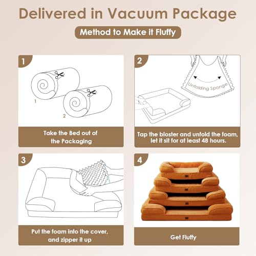 Image of EHEYCIGA Orthopedic Dog Bed for Medium Dogs, Waterproof Memory Foam Medium Dog Beds with Sides, Non-Slip Bottom and Egg-Crate Foam Pet Couch Bed with Washable Removable Cover,Pumpkin Orange