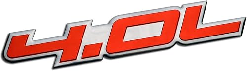 ERPART Placa de identificación con emblema de aluminio real de 4.0 litros en relieve rojo en plata altamente pulida, compatible con Chrysler Dodge