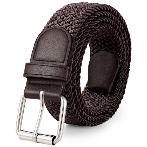 Image of JASGOOD Braided Stretch Belt for Men Golf Casual Fabric Elastic Woven Belt 1 3 /8 inch Adjustable Work