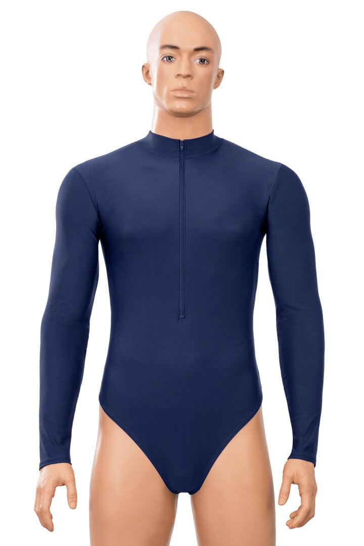 Herren Stringbody mit Kragen Frontreißverschluss lange Ärmel 80% Polyamid 20% Elasthan, matt, stretch
