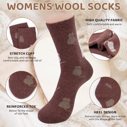Image of Justay 5 Pairs Womens Wool Socks Thick Warm Winter Socks Casual Cozy Socks Vintage Knit Crew Socks Gift for Women