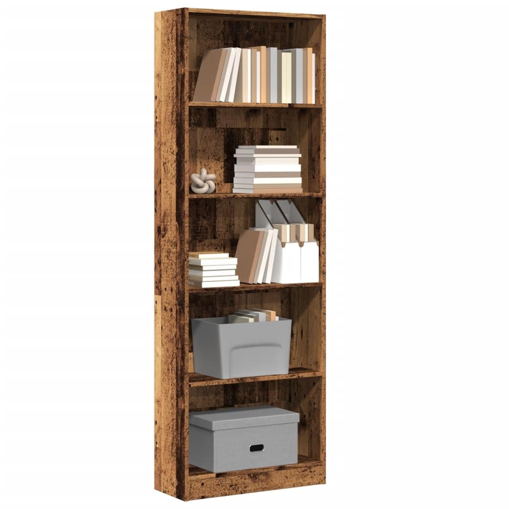 vidaXL Bücherregal, Bücherschrank Regal mit Stauraum, Standregal für Wohnzimmer Büro, Büroregal Aktenregal Aufbewahrungsregal, Altholz-Optik Holzwerkstoff