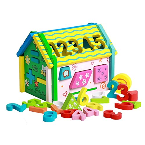 BAYBEE Wooden Digital Shape Disassembly House Sorting Kids Toys With Maths Sign, Numbers, Time and Geometrical Shapes - Educational Baby Toys Puzzle for Boys & Girls 3+ Years