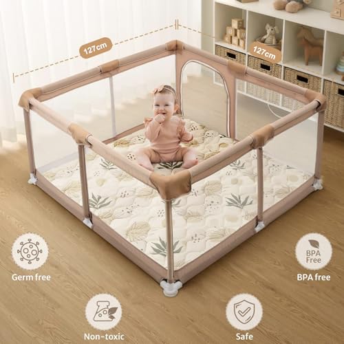 VTERLY Krabbelmatte Spielmatte Baby Faltbar, 127x127cm Baby Play Mat für Laufgitter, Extra Dick & Weich, rutschfeste Unterseite, Maschinenwaschbar & Tragbar