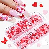 Heart Nail Art Glitter Valentine's Day Nail Art Stickers Decals Holographic Pink Heart Flower...