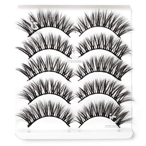 Preisvergleich Produktbild ICYCHEER Falsche Wimpern, 5 Paare Wimpern 3D FalscheWimpernNatürliche Pure HandgemachtmitUnsichtbares Band Wiederverwendbar (5)