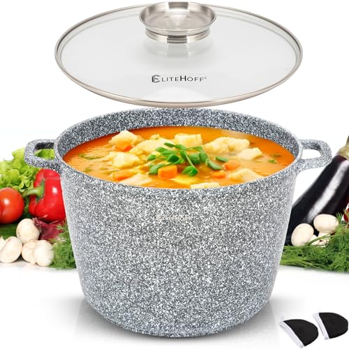 EliteHoff Olla de cocina antiadherente con tapa, olla de sopa de aluminio, olla de inducción de mármol grande, olla de inducción para todo tipo de cocinas (gris, 10L Ø 28 cm) EliteHoff Olla de cocina antiadherente con tapa, olla de sopa de aluminio, olla de inducción de mármol grande, olla de inducción para todo tipo de cocinas (gris, 10L Ø 28 cm)