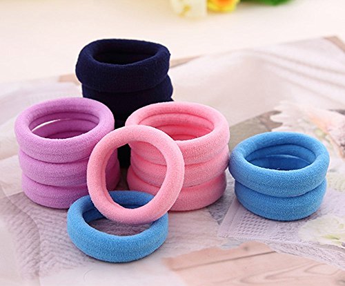 Image of Seamless 8mm High Elastic Cotton stretch Hair Ties Bands Rope Ponytail Holders Headband Scrunchie Hair Accessories No Slipping Snagging Breaking or Stretching Out(100pcs)(Mixed Colors)