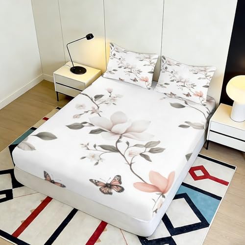 Drap housse floral 200x200x25 cm en microfibre pour grand lit adulte - 5