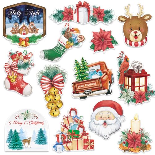 Image of Hying 52 PCS Christmas Cutouts Xmas Santa Bell Bulletin Board Set Christmas Reindeer Cutout Decorations Winter Holiday Cutouts Cardstock Paper Cut-Outs for Classroom Chalkboard Christmas Decorations
