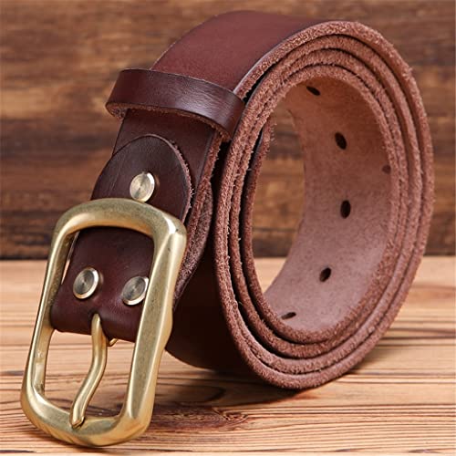 Cinturón de piel de grano completo avec hebilla de latón macizo para hombre, accesorio de vestir (couleur : A, tamaño : 100 cm)
