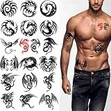 Tattoonova 18 Sheets Temporary Tattoo Men Adults Dragon Party Favors Tribal Body Face Sleeve Fake Tattoos