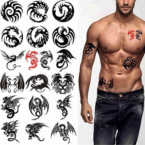 Tattoonova 18 Sheets Temporary Tattoo Men Adults Dragon Party Favors Tribal Body Face Sleeve Fake Tattoos
