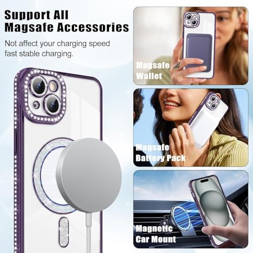 Image of Cute Compatible with iPhone 13 Diamon Glitter Case,Luxury Bling Rhinestone Soft Clear TPU Bumper Case,Compatible with MagSfe and Camera Lens Protection Cover for Women Girls (Purple)